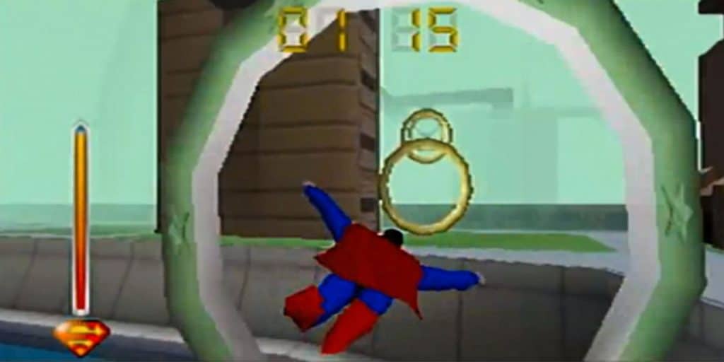 Flying through hoops in Superman 64.
