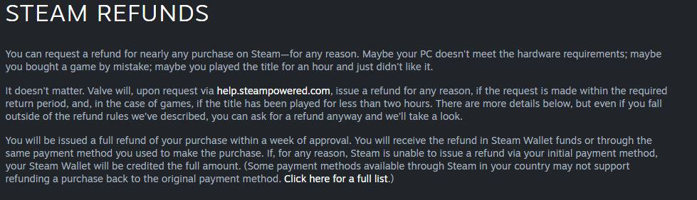 Steam refund