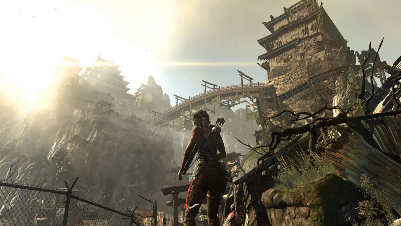 Lara Croft looking at her surroundings in Tomb Raider