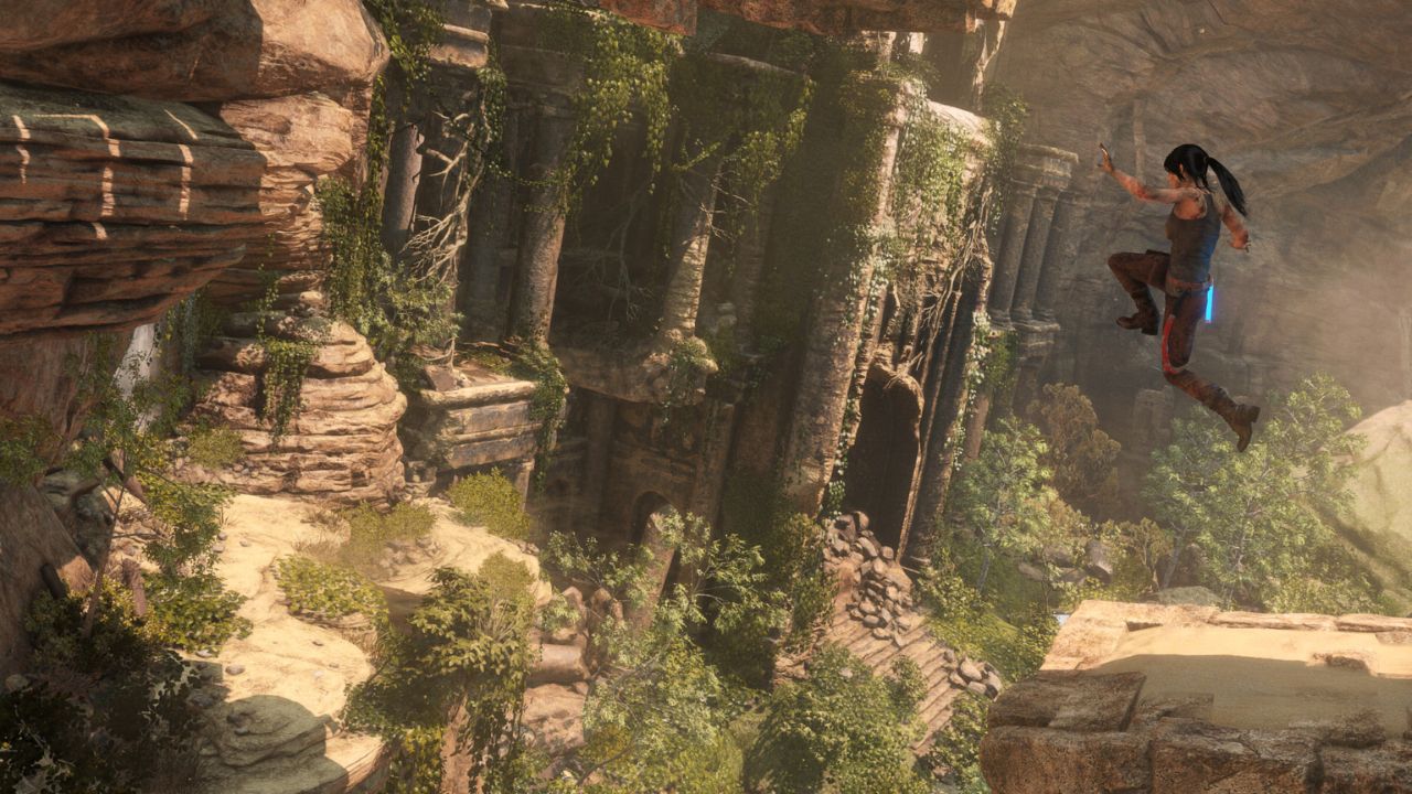 Lara Croft는 Rise of the Tomb Raider에서 엄청난 거리를 점프합니다.