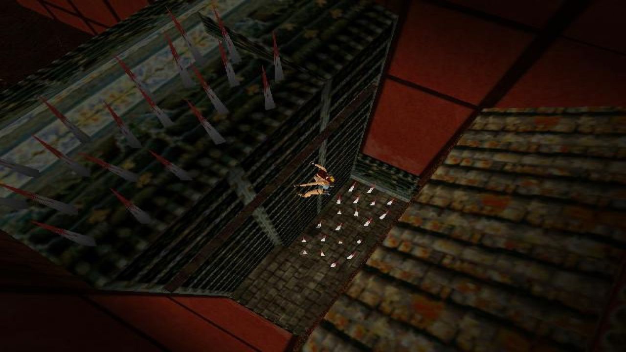 Tomb Raider 2 - 라라 크로프트가 스파이크 구덩이 위로 올라갑니다.