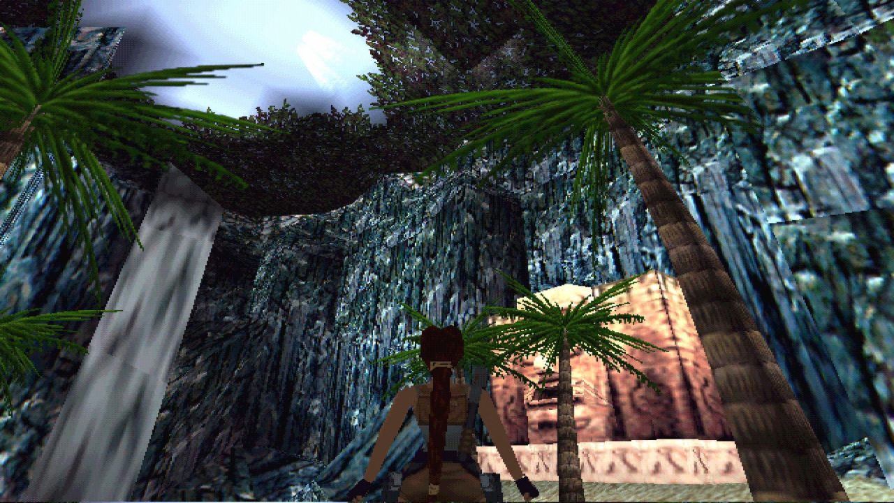 Tomb Raider 3 - 폭포를 올려다보는 라라 크로프트